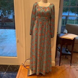 H&M maxi dress puff sleeves red/teal BNWT